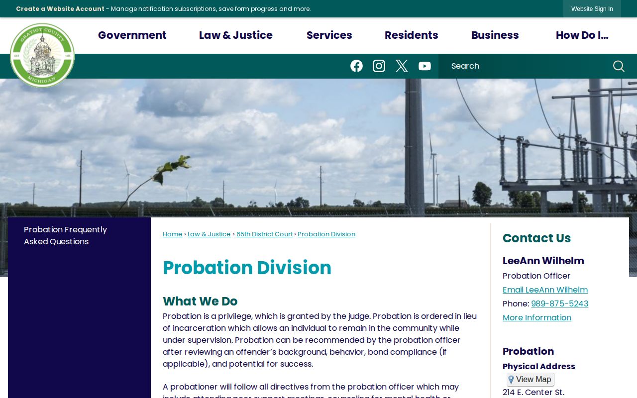 Gratiot County District Probation office supervision page